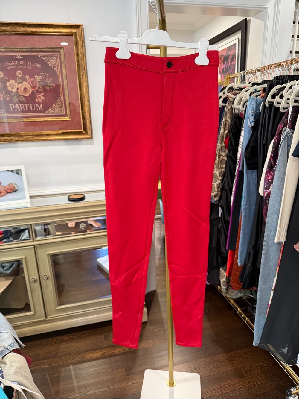 Saint Laurent Spandex Jersey Soyeux Rouge Skinny Pants